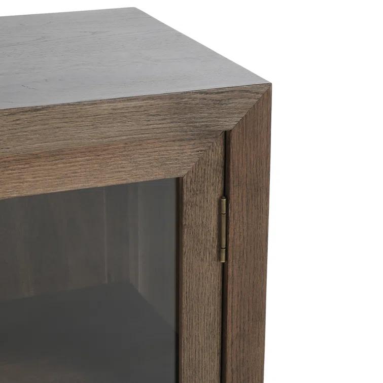 72'' Brown Oak Transitional Sideboard with Glass Doors