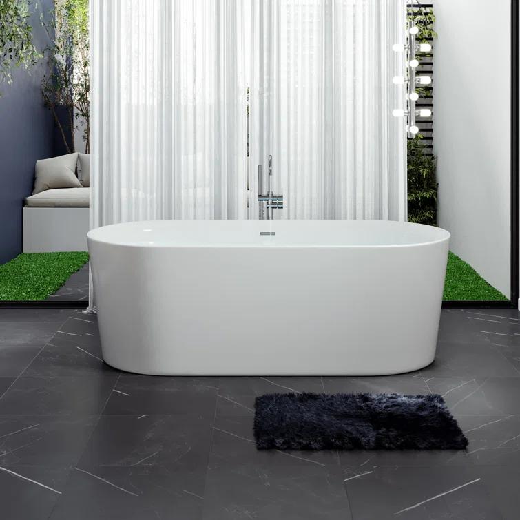 Eviva EVTB1872-60WH Rejoice 59'' x 29.5'' Freestanding Soaking Solid Surface Bathtub