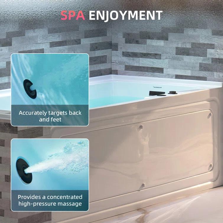 60" x 30" Whirlpool Heated Rectangular Alcove Acrylic Bathtub with Chrome/Matte Black Drain and Overflow