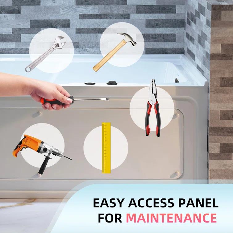 60" x 30" Whirlpool Heated Rectangular Alcove Acrylic Bathtub with Chrome/Matte Black Drain and Overflow