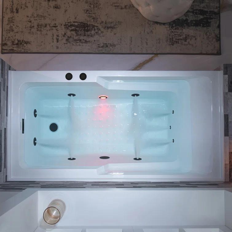 60" x 30" Whirlpool Heated Rectangular Alcove Acrylic Bathtub with Chrome/Matte Black Drain and Overflow