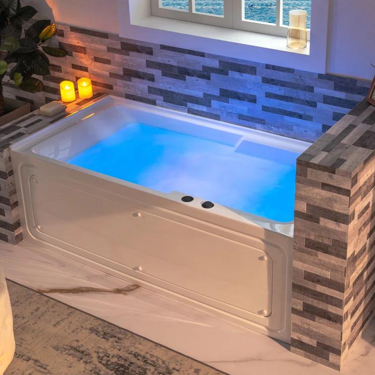 60" x 30" Whirlpool Heated Rectangular Alcove Acrylic Bathtub with Chrome/Matte Black Drain and Overflow