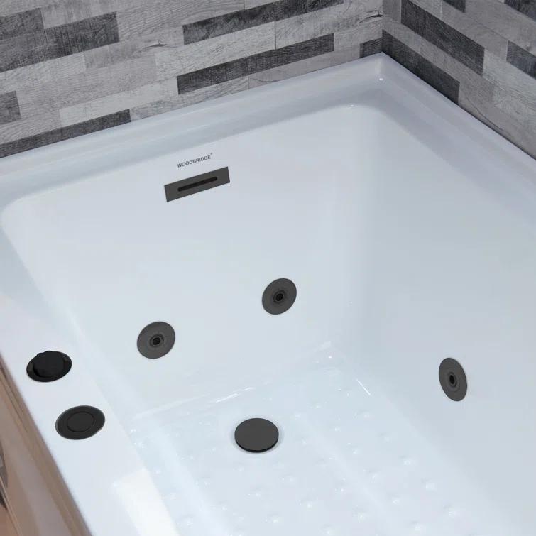 60" x 30" Whirlpool Heated Rectangular Alcove Acrylic Bathtub with Chrome/Matte Black Drain and Overflow