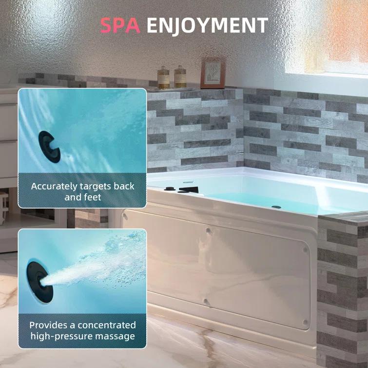 60" x 30" Whirlpool Heated Rectangular Alcove Acrylic Bathtub with Chrome/Matte Black Drain and Overflow