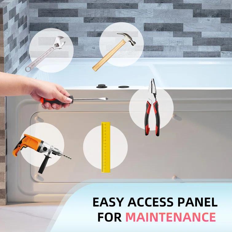 60" x 30" Whirlpool Heated Rectangular Alcove Acrylic Bathtub with Chrome/Matte Black Drain and Overflow