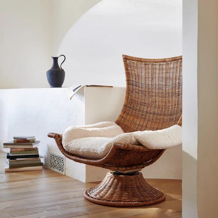 Woven Healdsburg Swivel Chair in Rattan | Perigold