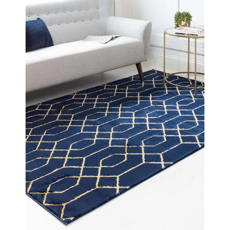 Glam Navy Blue Gold Area Rug