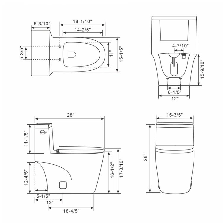 1.28 GPF Elongated Comfort Height One-Piece Toilet with Seat Included