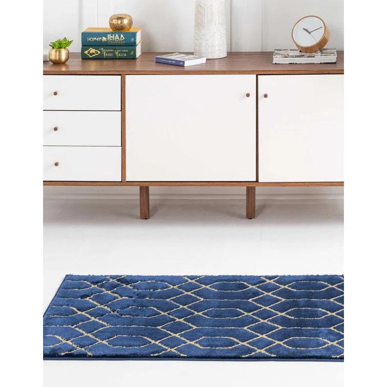 Glam Navy Blue Gold Area Rug