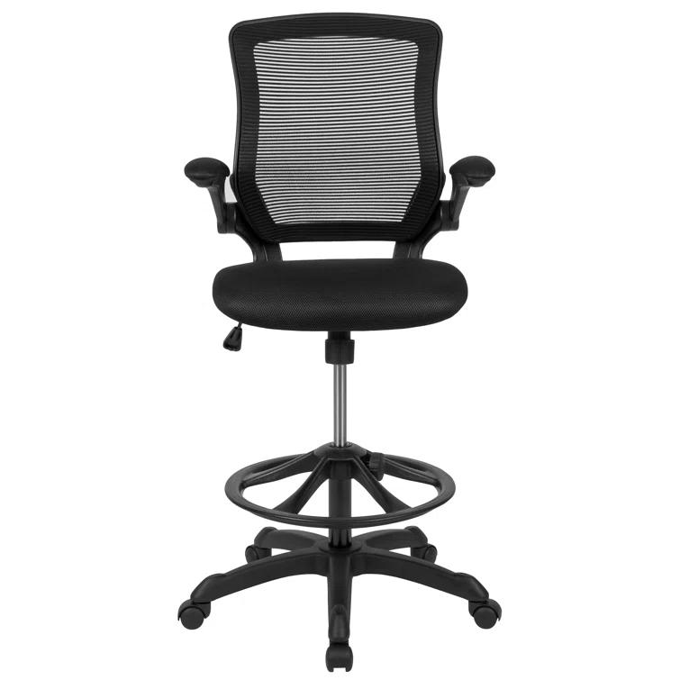 Mid-Back Mesh Ergonomic Drafting Chair with Foot Ring and Flip-Up Arms