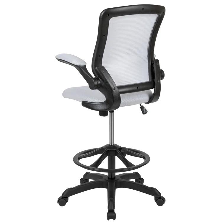 Mid-Back Mesh Ergonomic Drafting Chair with Foot Ring and Flip-Up Arms