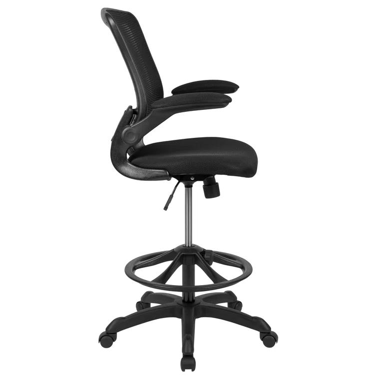 Mid-Back Mesh Ergonomic Drafting Chair with Foot Ring and Flip-Up Arms
