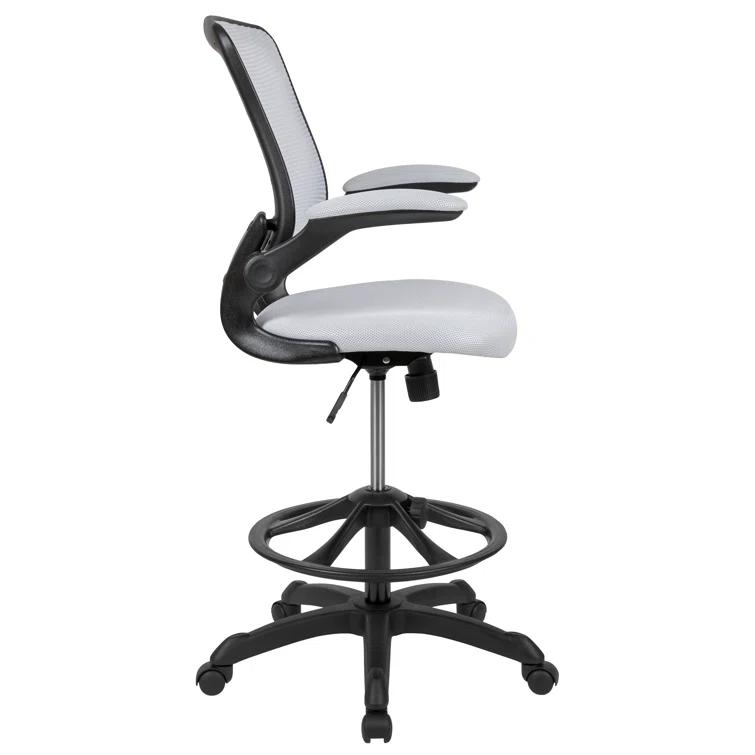 Mid-Back Mesh Ergonomic Drafting Chair with Foot Ring and Flip-Up Arms