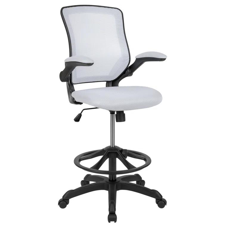Mid-Back Mesh Ergonomic Drafting Chair with Foot Ring and Flip-Up Arms