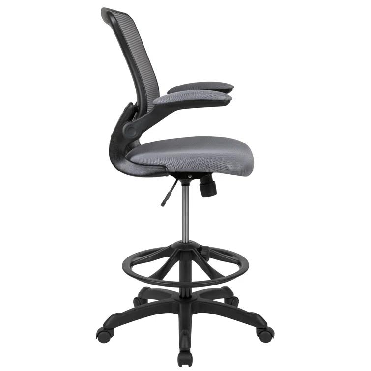 Mid-Back Mesh Ergonomic Drafting Chair with Foot Ring and Flip-Up Arms