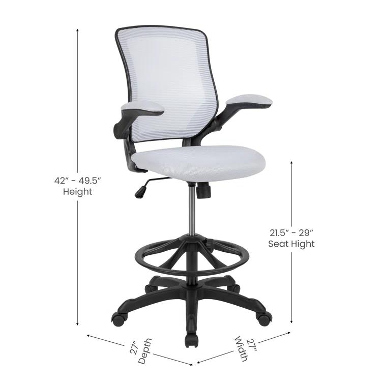 Mid-Back Mesh Ergonomic Drafting Chair with Foot Ring and Flip-Up Arms