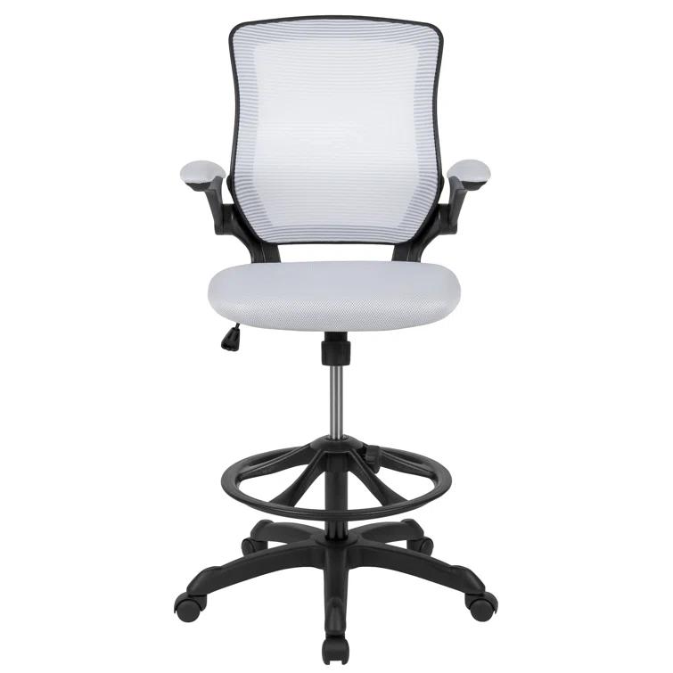 Mid-Back Mesh Ergonomic Drafting Chair with Foot Ring and Flip-Up Arms