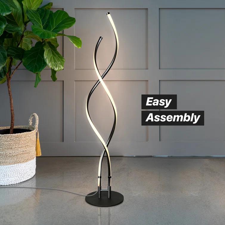 Brightech Embrace 40–60" 2-in-1 Modern LED Spiral Floor and Table Lamp with Black Finish, Adjustable Height, and Built-In 3-Way Dimmer