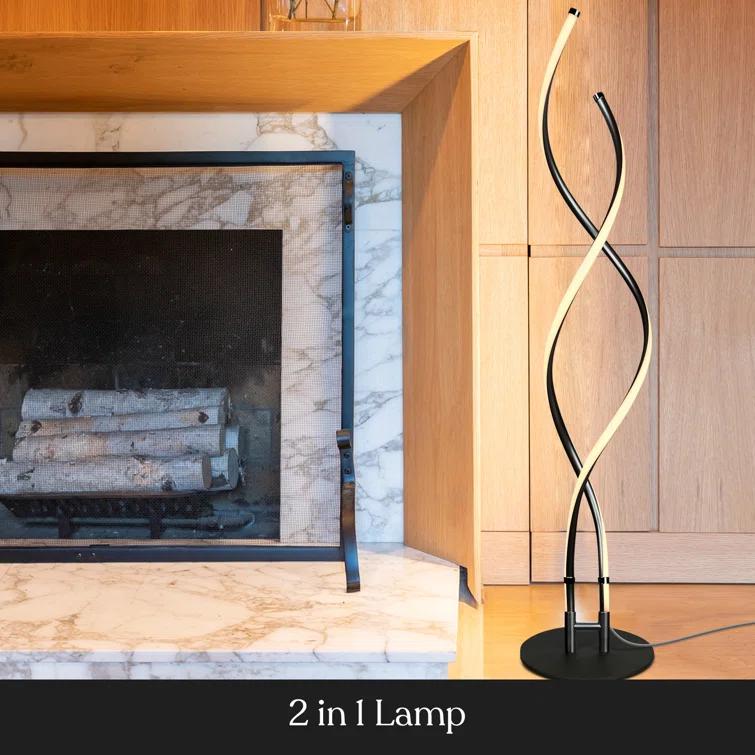 Brightech Embrace 40–60" 2-in-1 Modern LED Spiral Floor and Table Lamp with Black Finish, Adjustable Height, and Built-In 3-Way Dimmer