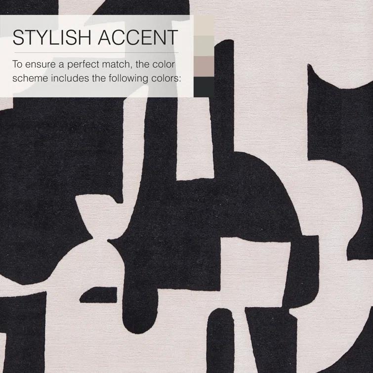Handmade Abstract Black/ Cream Area Rug (8'X10')