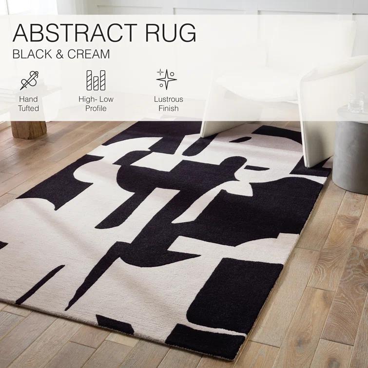 Handmade Abstract Black/ Cream Area Rug (8'X10')