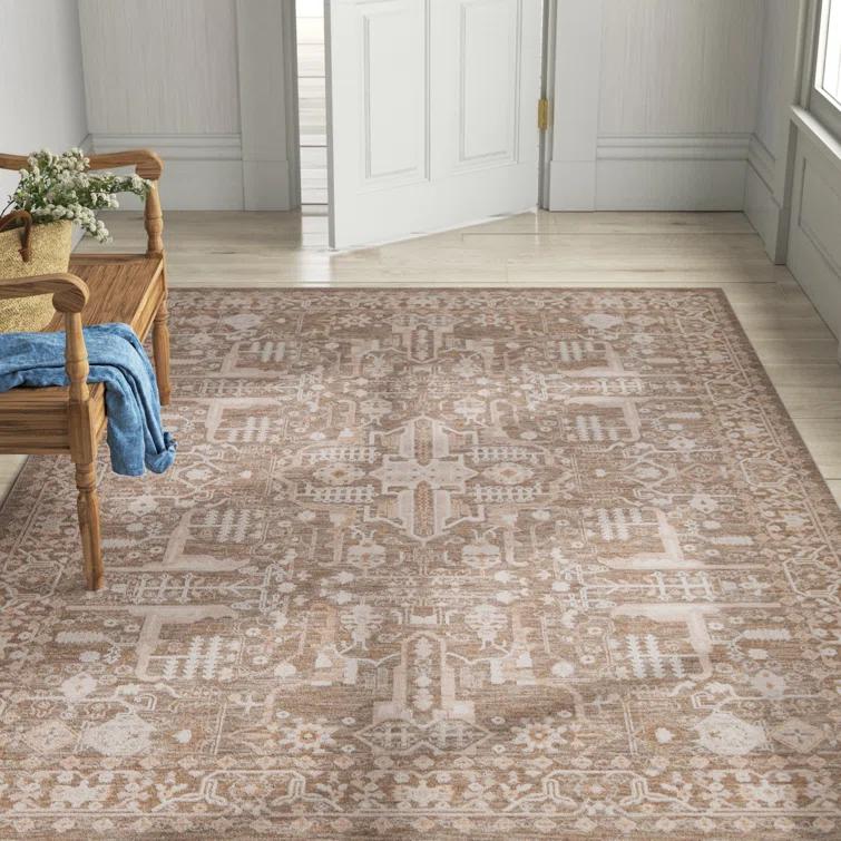 Kerin Oriental Machine Woven Polyester/Polypropylene Area Rug in Taupe/Cream