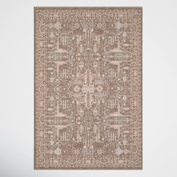 Kerin Oriental Machine Woven Polyester/Polypropylene Area Rug in Taupe/Cream
