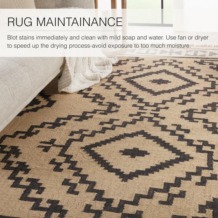 Louie Southwestern Handmade Flatweave Jute Light Beige/Black Area Rug