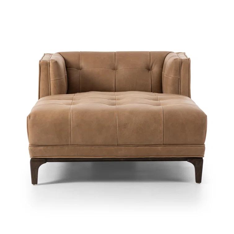 Dylan Mid-Century Rider Black Leather Chaise Lounge