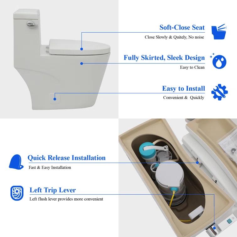 1.28 GPF Elongated Comfort Height One-Piece Toilet with Seat Included