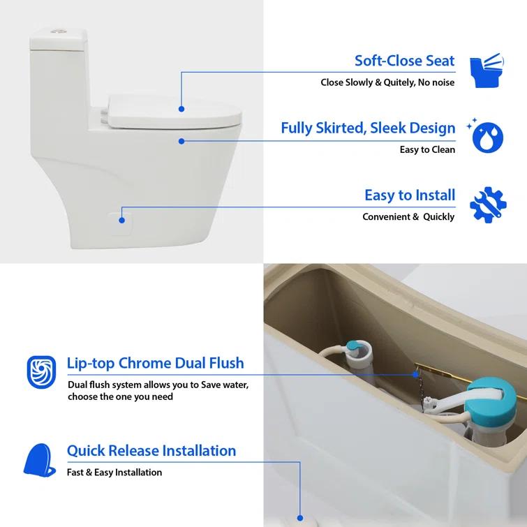 Sarlai S-MT112TD Sarlai 1.6 Gallons GPF Elongated Comfort Height Floor Mounted One-Piece Toilet (Seat Included)