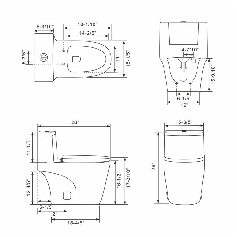 Sarlai S-MT112TD Sarlai 1.6 Gallons GPF Elongated Comfort Height Floor Mounted One-Piece Toilet (Seat Included)