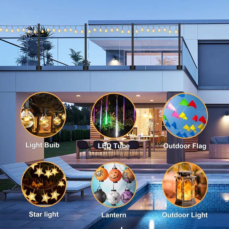2 Pack 2.8 FT String Light Poles, Suspension Outdoor Fence Post Lights with Clip and Bracket