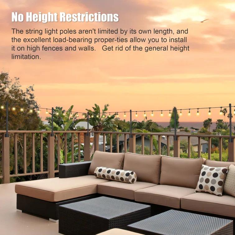 2 Pack 2.8 FT String Light Poles, Suspension Outdoor Fence Post Lights with Clip and Bracket