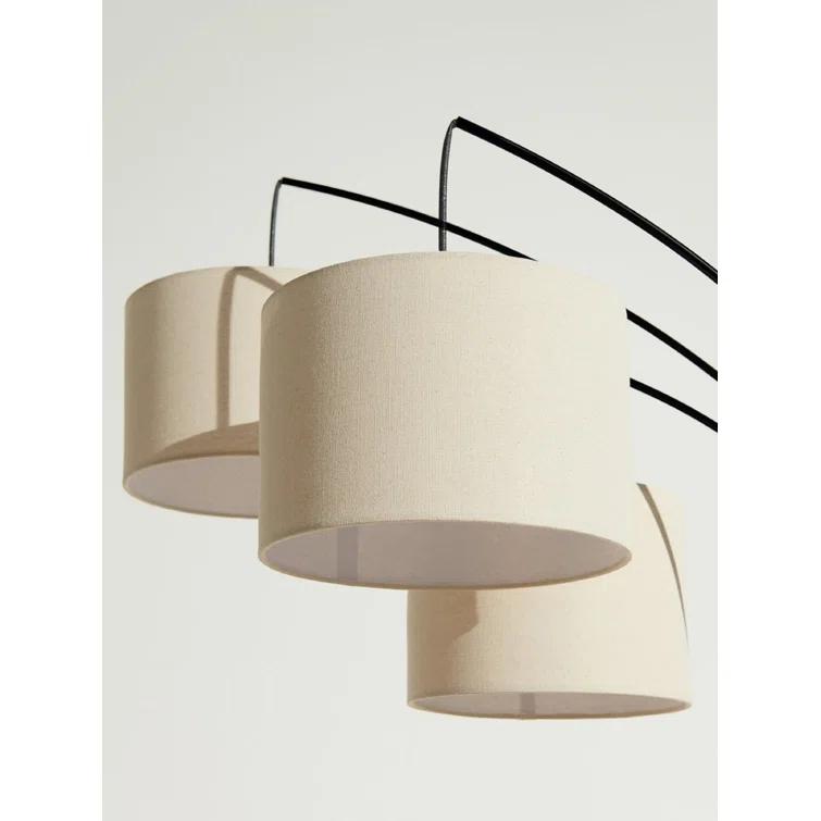 Trilage 84 in. Mid-Century Modern 3-Light Adjustable LED Floor Lamp with 3 Fabric Drum Shades