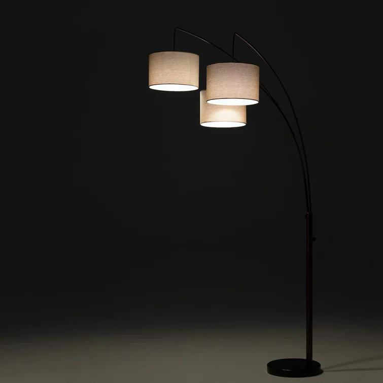 Trilage 84 in. Mid-Century Modern 3-Light Adjustable LED Floor Lamp with 3 Fabric Drum Shades