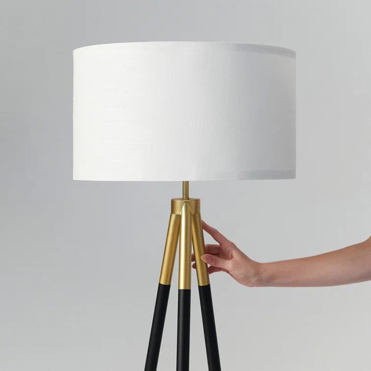 Brightech Levi 61 in. Mid Century Modern Tripod Floor Lamp with Fabric Drum Shade and Gold Finish - LED Bulb Included