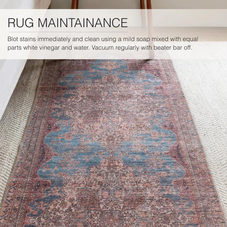 Machine Washable Power Loom Performance Dark Red/Blue Rug