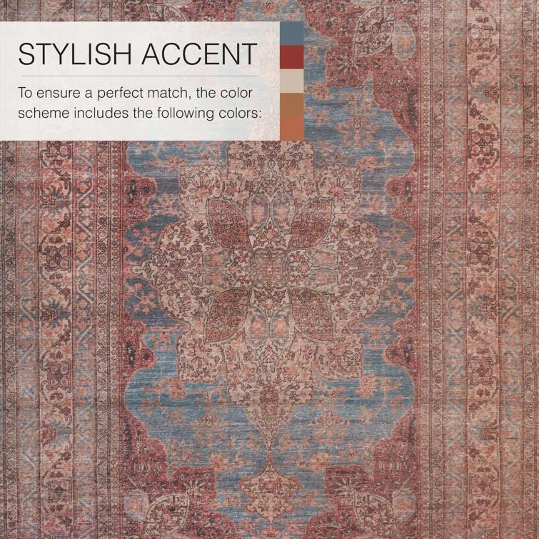 Machine Washable Power Loom Performance Dark Red/Blue Rug