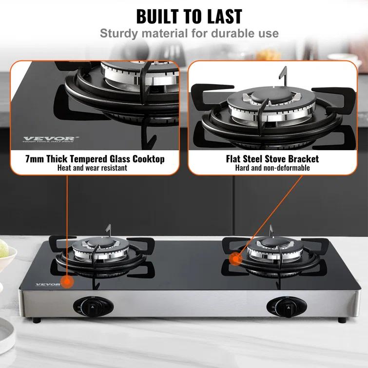 VEVOR 24" Black Natural Gas 2 Burner Cooktop