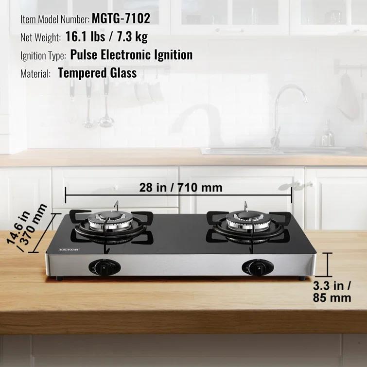 VEVOR 24" Black Natural Gas 2 Burner Cooktop
