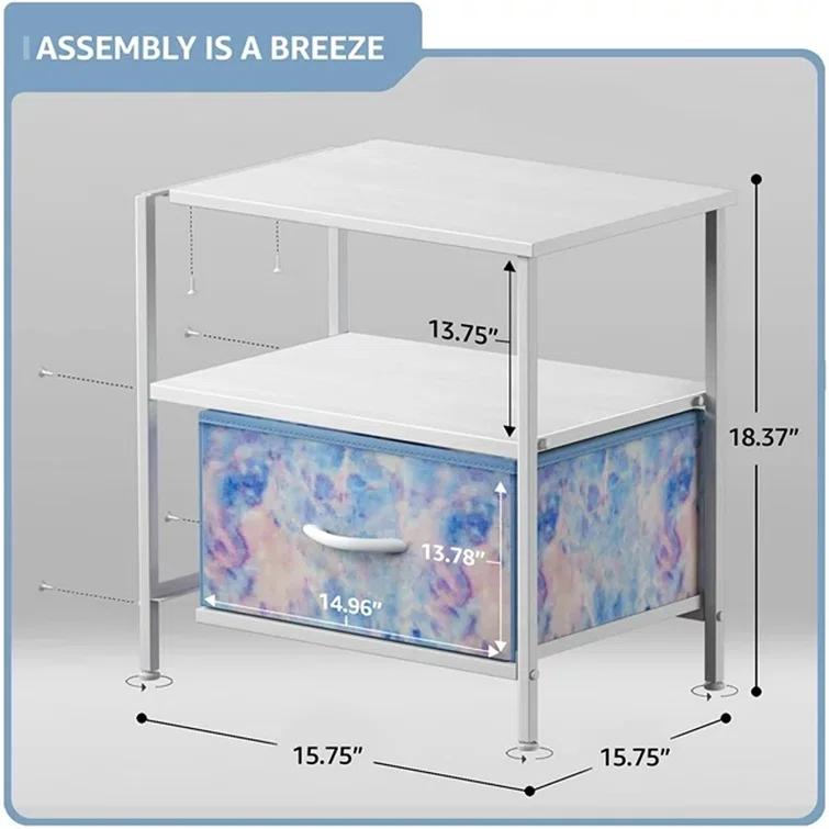 Sorbus 1 Drawer and Shelves Nightstand with Steel Frame, Wood Top & Fabric Bins in Tie Dye & Reviews | Wayfair