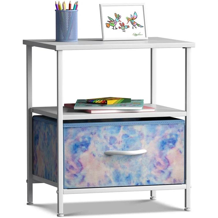 Sorbus 1 Drawer and Shelves Nightstand with Steel Frame, Wood Top & Fabric Bins in Tie Dye & Reviews | Wayfair