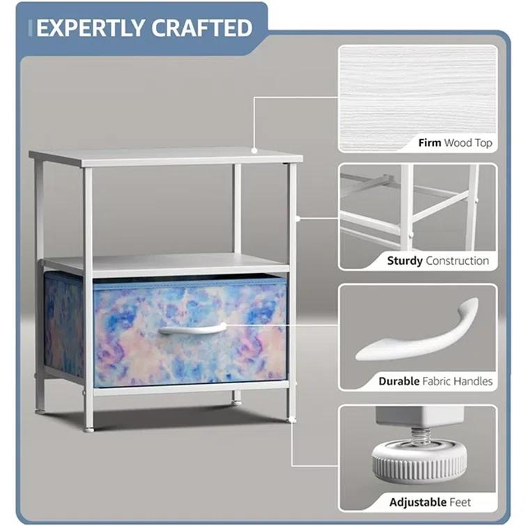 Sorbus 1 Drawer and Shelves Nightstand with Steel Frame, Wood Top & Fabric Bins in Tie Dye & Reviews | Wayfair