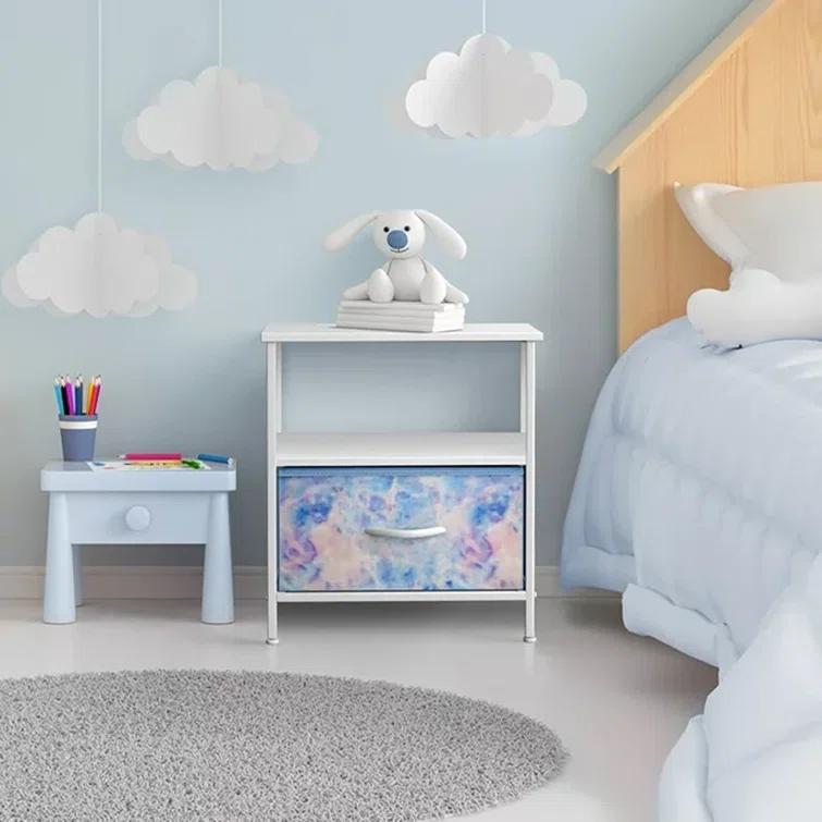 Sorbus 1 Drawer and Shelves Nightstand with Steel Frame, Wood Top & Fabric Bins in Tie Dye & Reviews | Wayfair