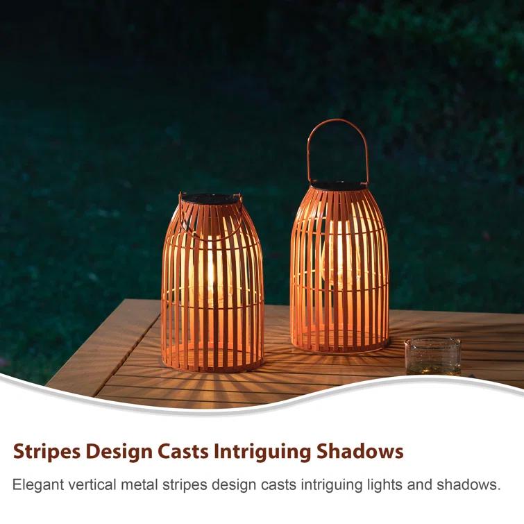 9.75" Metal Woven Solar Powered  Outdoor Hanging Lantern