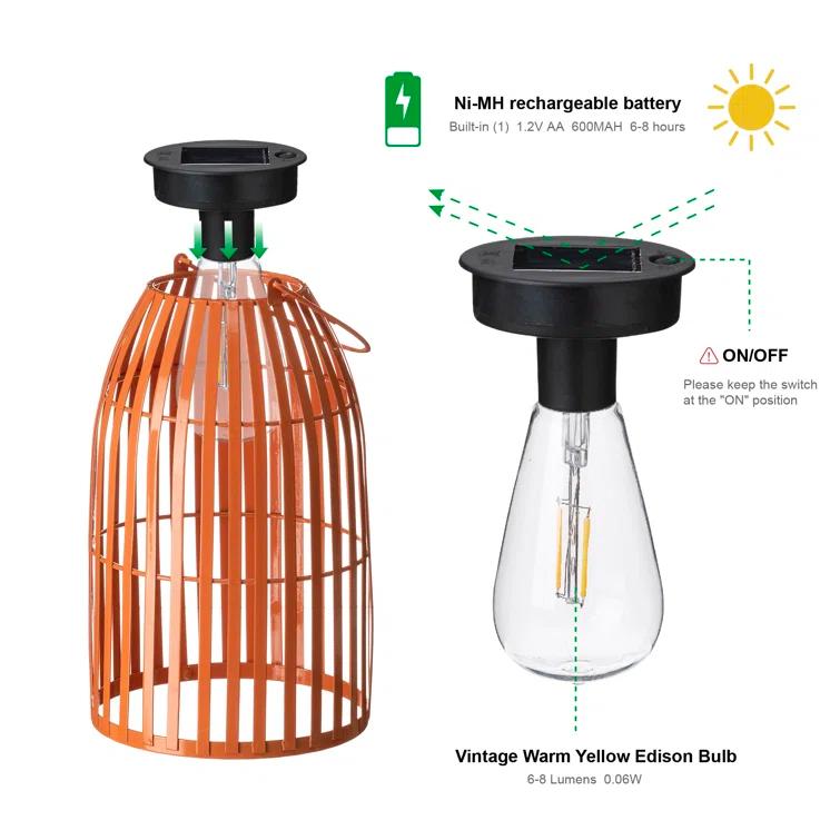 9.75" Metal Woven Solar Powered  Outdoor Hanging Lantern