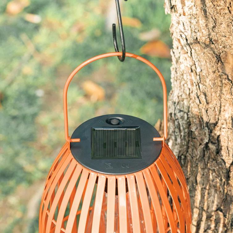 9.75" Metal Woven Solar Powered  Outdoor Hanging Lantern