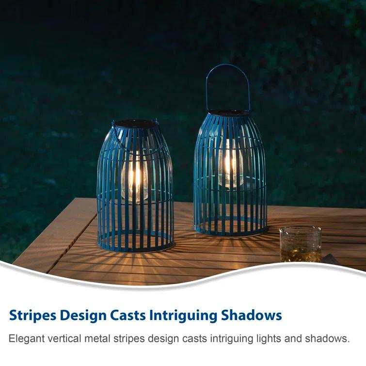 9.75" Metal Woven Solar Powered  Outdoor Hanging Lantern