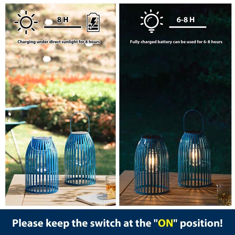 9.75" Metal Woven Solar Powered  Outdoor Hanging Lantern
